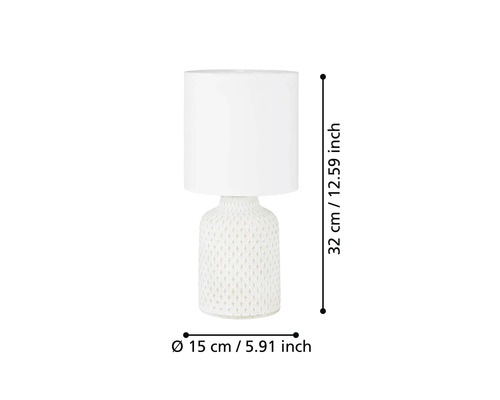 Lampă de masă cu dimensiunile 32 cm înălțime și 15 cm diametru