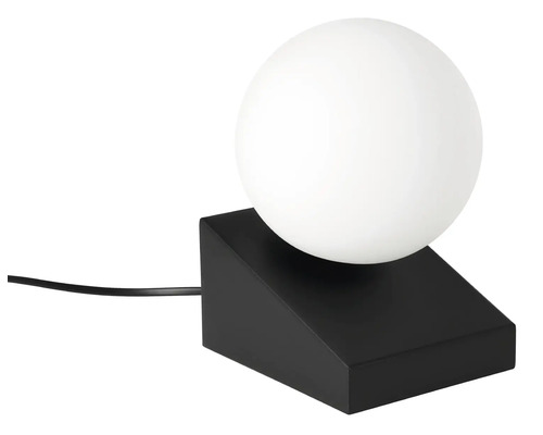 Lampă de masă cu glob de sticlă rotund și bază neagră