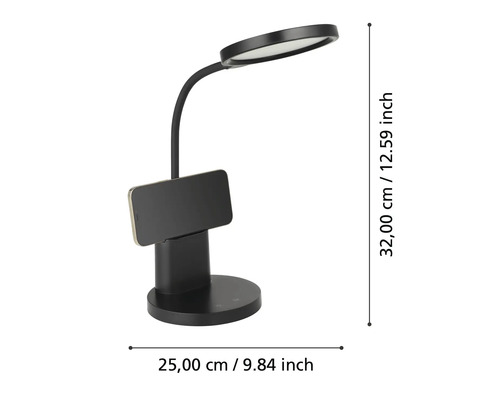 Lampă de birou cu suport pentru smartphone și dimensiuni