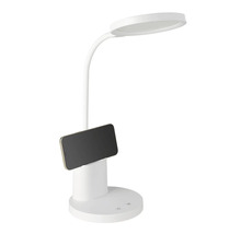 Lampă de birou LED albă cu suport pentru smartphone