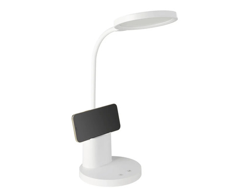 Lampă de birou LED albă cu suport pentru smartphone