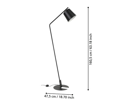 Lampă de podea neagră cu dimensiuni