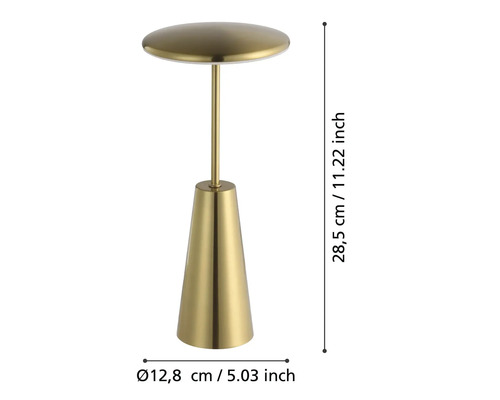 Măsuță laterală de culoare aurie cu dimensiunile 28,5 cm înălțime și 12,8 cm diametru.