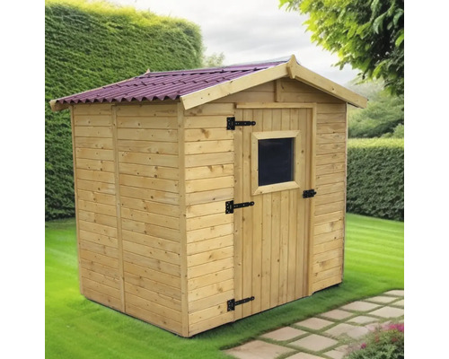 Șopron de grădină din lemn cu fereastră și ușă în grădină