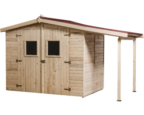 Cabină de grădină din lemn cu ușă dublă și copertină