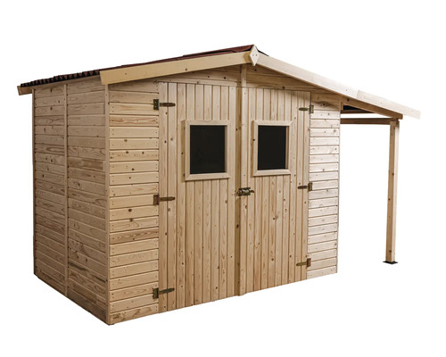 Cabină de grădină din lemn cu ușă dublă și anexă