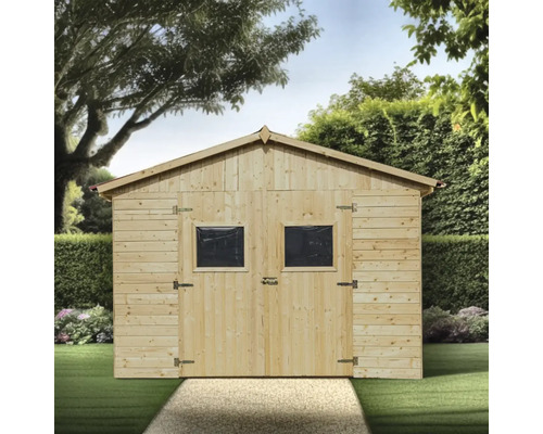 Căsuță de grădină HABRITA fără podea lemn masiv rășinoase 300x300 cm natur Căsuță de grădină din lemn cu ușă dublă și două ferestre în grădină