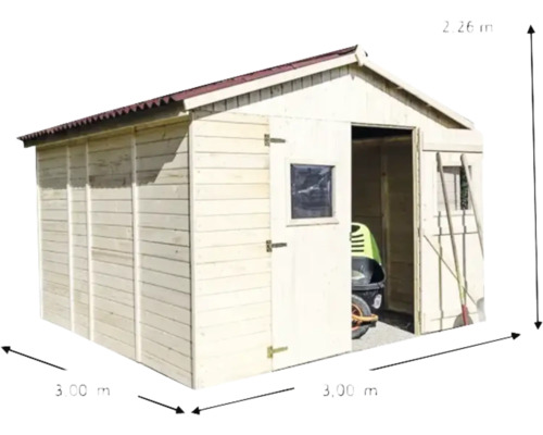 Cabină de grădină din lemn cu ușă și fereastră, dimensiuni 3,00 x 3,00 x 2,26 metri