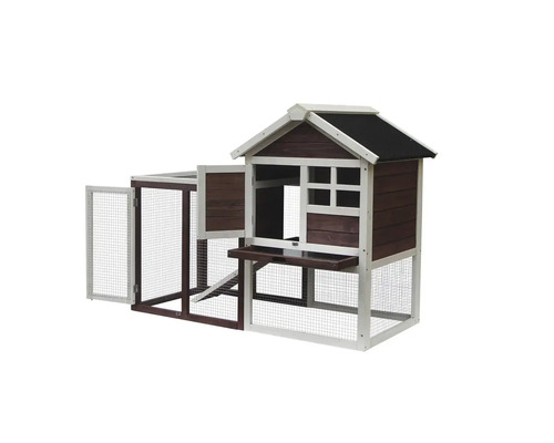 Coteț de găini cu țarc din lemn și plasă de sârmă