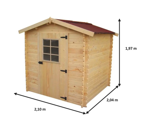 Cabină de grădină din lemn cu ușă și fereastră, incluzând dimensiunile de înălțime, lățime și adâncime