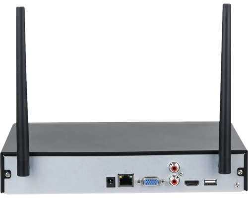 Vedere din spate a unui înregistrator video digital cu antene și porturi