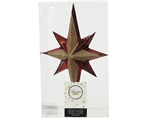Vârf brad 25,5 cm roșu închis Vârf de brad în formă de stea, incasabil