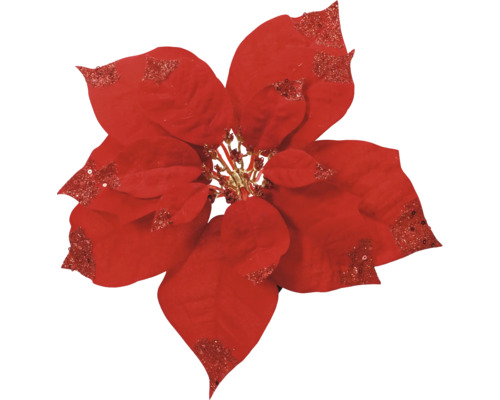 Decorațiune Poinsettia cu clips 25 cm roșu Floare decorativă roșie Crăciuniță