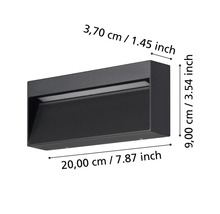 Lumină de perete neagră cu dimensiunile de 20 pe 9 pe 3,7 centimetri