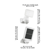 Dimensiunile unei lămpi solare albe cu senzor de mișcare
