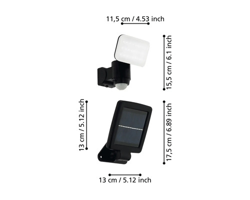 Dimensiunile unei lămpi solare cu senzor de mișcare