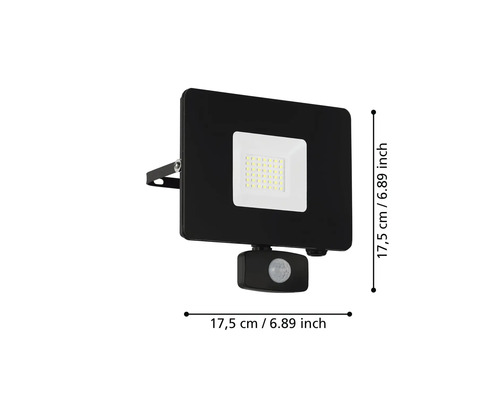 Reflector LED negru cu senzor de mișcare și dimensiunea de 17,5 cm