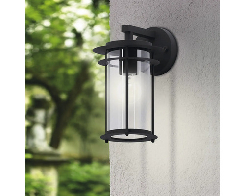 Lumină de perete exterioară neagră cu cilindru transparent