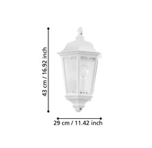 Lumină de perete exterior albă cu dimensiunile de 43 cm înălțime și 29 cm lățime