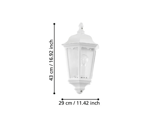 Lumină de perete exterior albă cu dimensiunile de 43 cm înălțime și 29 cm lățime