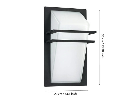 Lumină de perete exterior negru, 35 cm înălțime și 20 cm lățime
