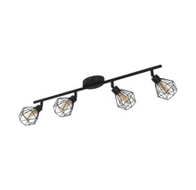 Lumină de tavan neagră cu patru lămpi cu design tip grilaj