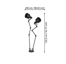 Lampă de podea neagră cu două spoturi și dimensiuni