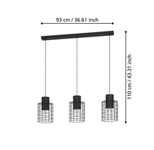 Lumină suspendată cu trei becuri și dimensiunile 93 x 110 cm
