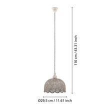 Lampa suspendată cu diametrul de 29,5 cm și înălțimea de 110 cm.