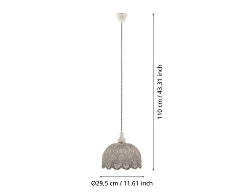 Lampa suspendată cu diametrul de 29,5 cm și înălțimea de 110 cm.