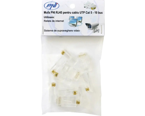 Mufă PNI RJ45 pentru cablu UTP Cat 5 - 10 bucăți