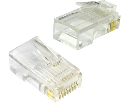 Doi conectori RJ45 transparenți pentru cabluri de rețea