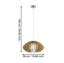 Lampa suspendată din lemn, 150 cm înălțime și 50 cm lățime