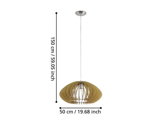 Lampa suspendată din lemn, 150 cm înălțime și 50 cm lățime