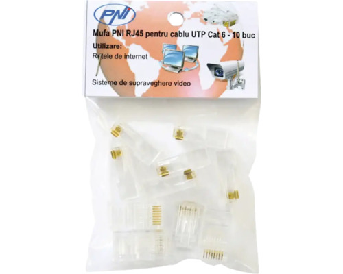 Mufă PNI RJ45 pentru cablu UTP Cat 6, 10 bucăți