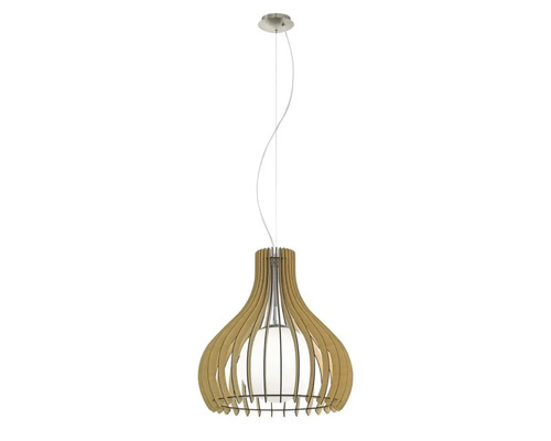 Lumină suspendată cu lamele din lemn și abajur sferic