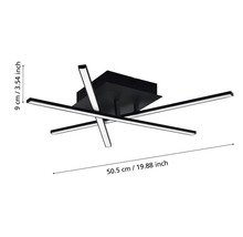 Plafonieră neagră cu bare luminoase cu LED și dimensiunile de 50,5 cm pe 9 cm.