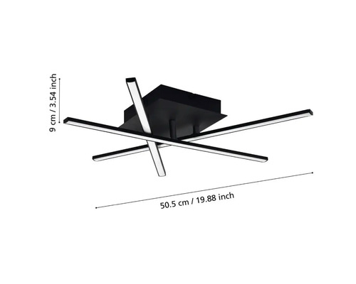 Plafonieră neagră cu bare luminoase cu LED și dimensiunile de 50,5 cm pe 9 cm.