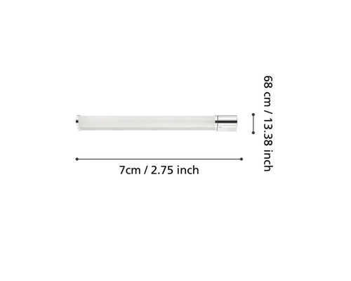 O lampă în formă de bară, lungă de 68 centimetri, cu dimensiuni.