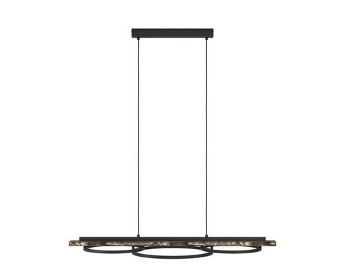 Lampa suspendată cu detalii din lemn și elemente rotunde