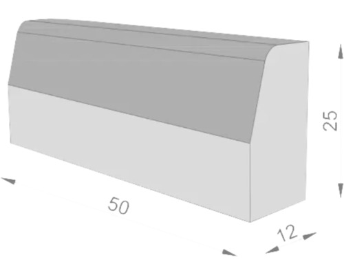 Schema unei borduri cu dimensiunile 50 cm lungime, 25 cm înălțime și 12 cm lățime