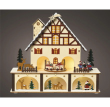 Piramidă de Crăciun cu casă, figurine și iluminare