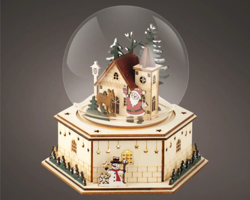 Glob decorativ cu zăpadă, cu motiv de Crăciun și iluminare