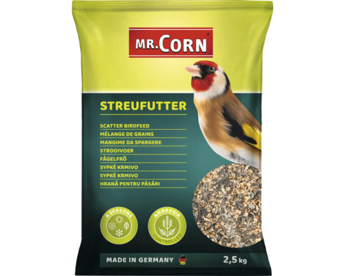 Hrană pentru păsări sălbatice Mr. Corn 2,5 kg Mr. Corn hrană împrăștiată pentru păsări, pachet de 2,5 kilograme