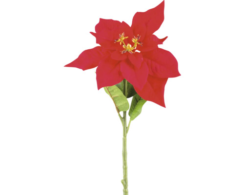 Floare artificială Poinsettia 66 cm Crăciuniță roșie unică cu tulpină și frunze