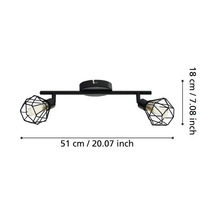 Lumină de plafon cu două brațe și abajururi geometrice, dimensiuni 51 x 18 cm