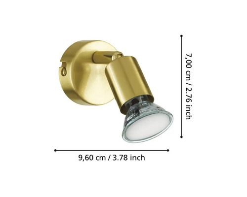 Lumină de perete cu dimensiunile de 9,60 cm pe 7,00 cm.
