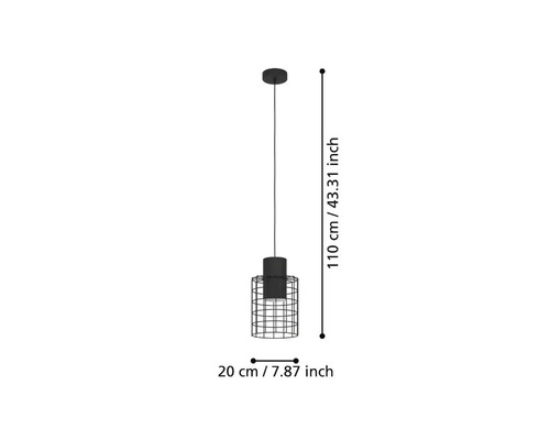 Lampa suspendată cu dimensiunile 110 cm înălțime și 20 cm diametru