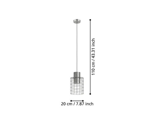 Lampă suspendată metalică cu dimensiunile 110 cm înălțime și 20 cm diametru