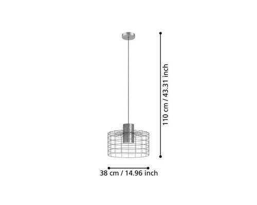 Lampa suspendată cu dimensiunile de 110 cm înălțime și 38 cm diametru